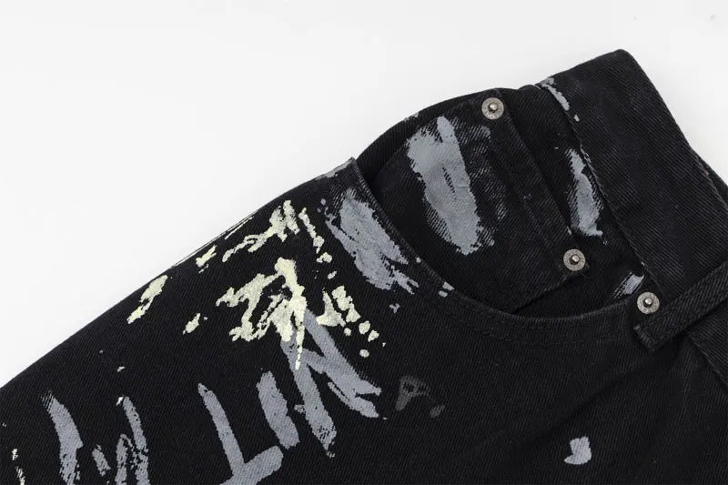 Graffiti Print Jeans-streetwear-techwear