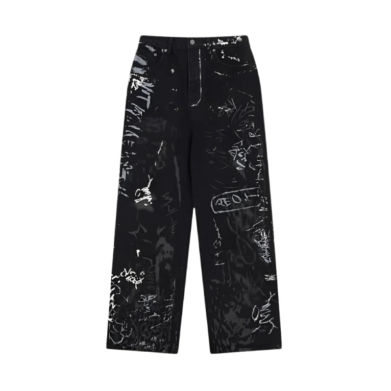 Graffiti Print Jeans-streetwear-techwear