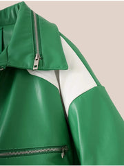 Green Faux Leather Cropped Moto Jacket-streetwear-techwear