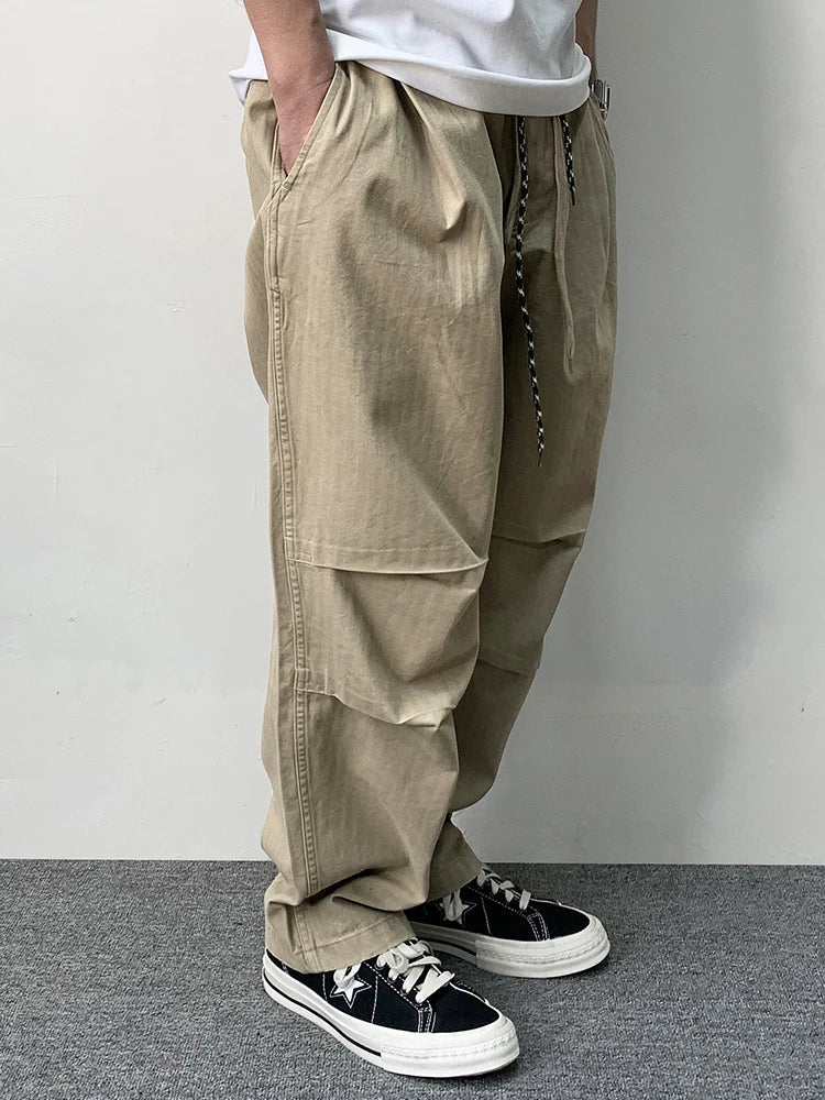 Herringbone Twill Drawstring Skater Pants-streetwear-techwear