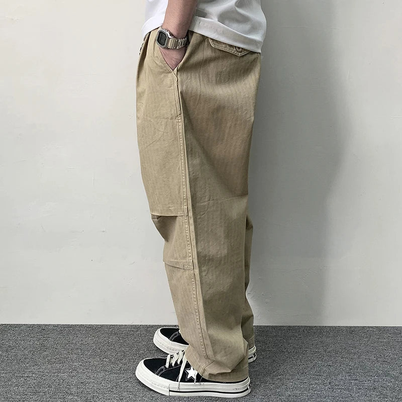 Herringbone Twill Drawstring Skater Pants-streetwear-techwear