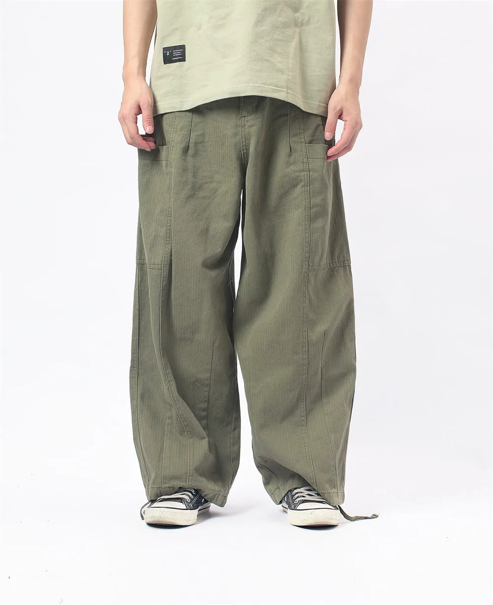 Herringbone Twill Wide-Leg Cargo Pants-streetwear-techwear