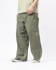 Herringbone Twill Wide-Leg Cargo Pants-streetwear-techwear