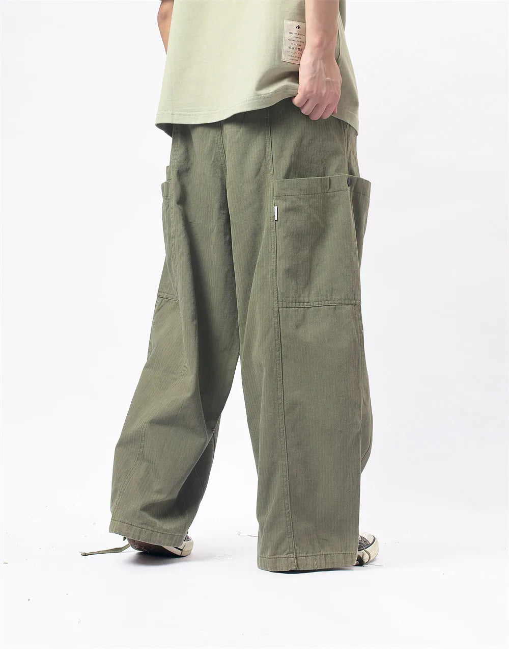 Herringbone Twill Wide-Leg Cargo Pants-streetwear-techwear