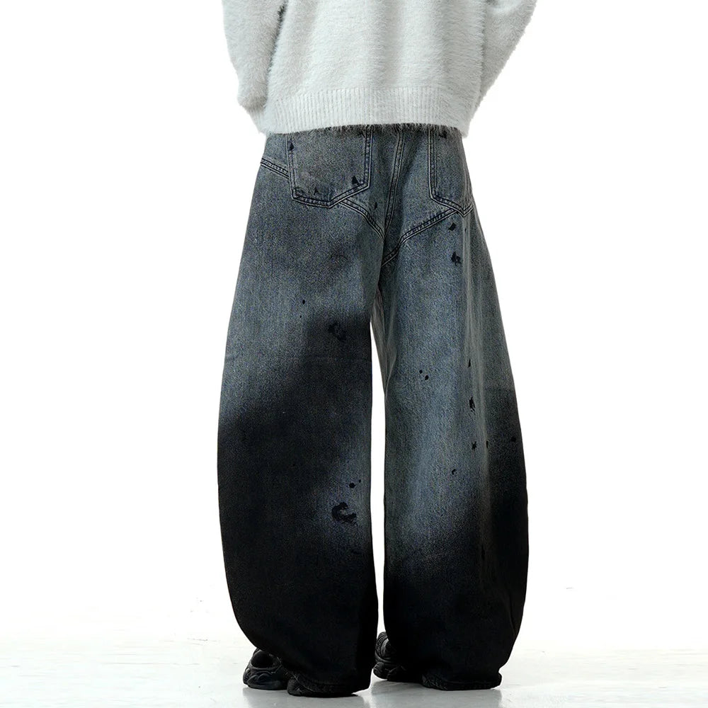 Ink Splatter Barrel Leg Jeans-streetwear-techwear