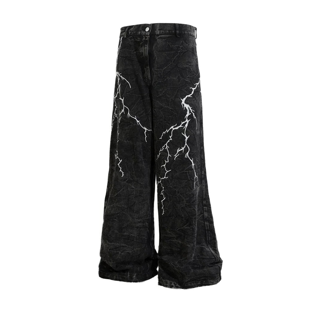 Lightning Embroidery Wide-Leg Jeans