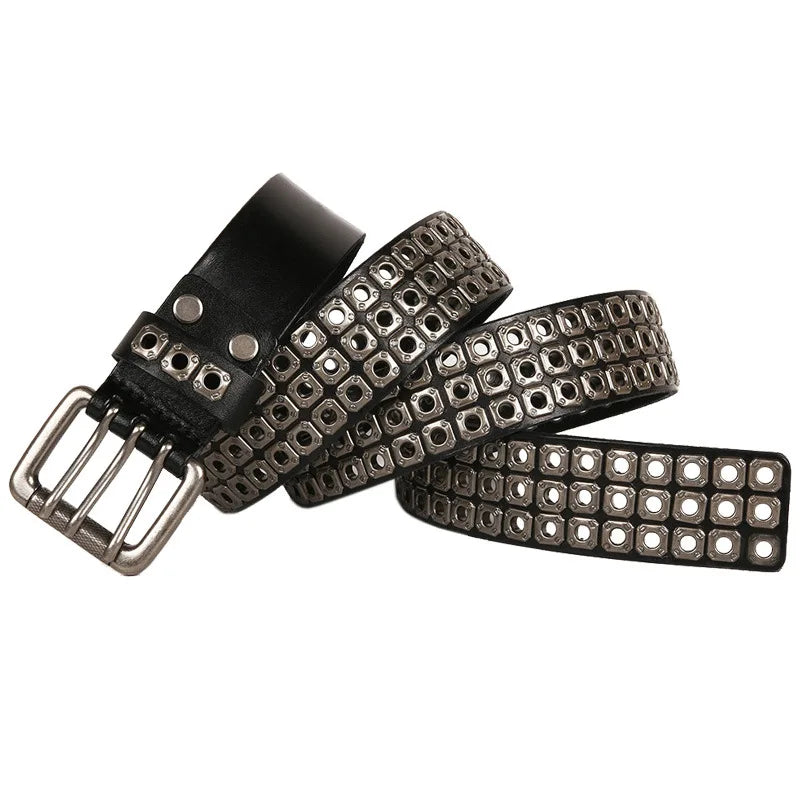 Leather Rivet Studded Belt-streetwear-techwear