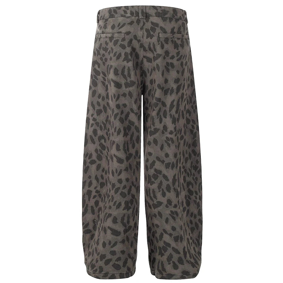 Leopard Print Barrel Leg Jeans-streetwear-techwear