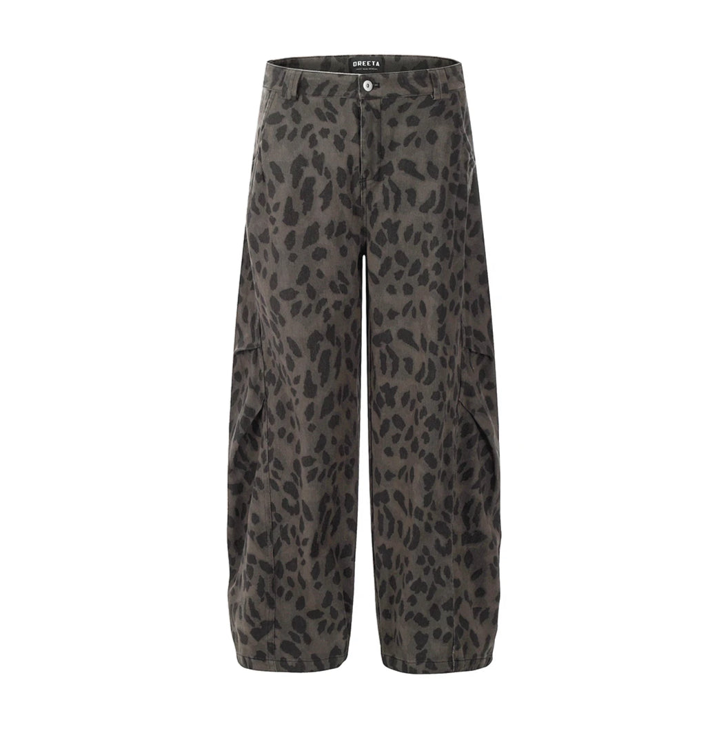 Leopard Print Barrel Leg Jeans-streetwear-techwear