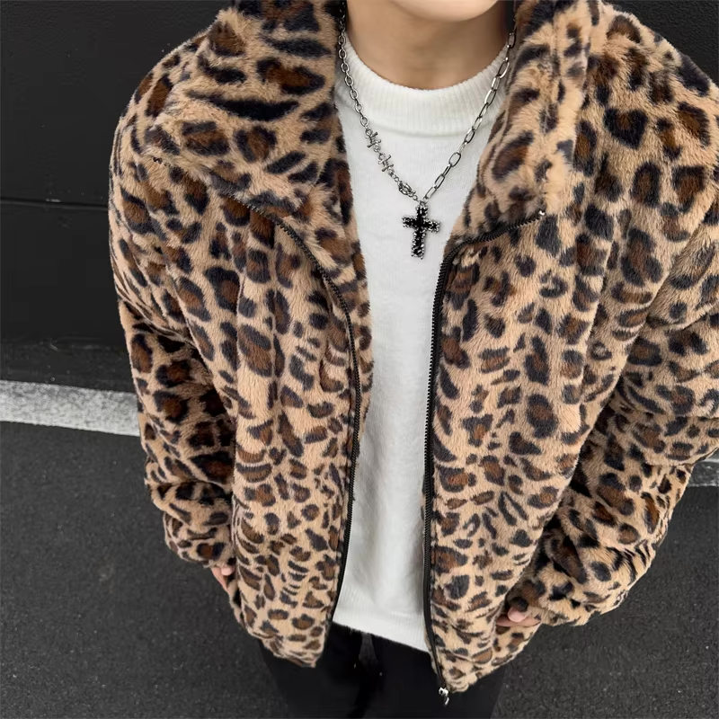 Leopard Print Fleece Jacket-streetwear-techwear