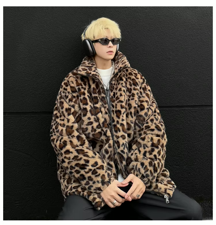 Leopard Print Fleece Jacket-streetwear-techwear