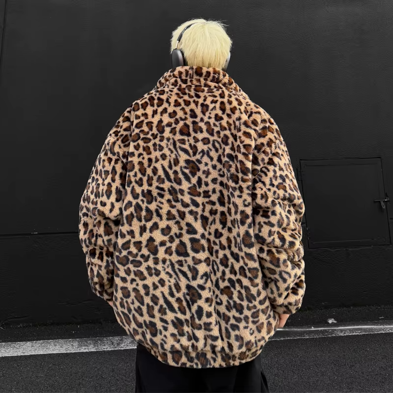 Leopard Print Fleece Jacket-streetwear-techwear