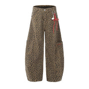 Leopard Print Keychain Barrel Leg Pants-streetwear-techwear