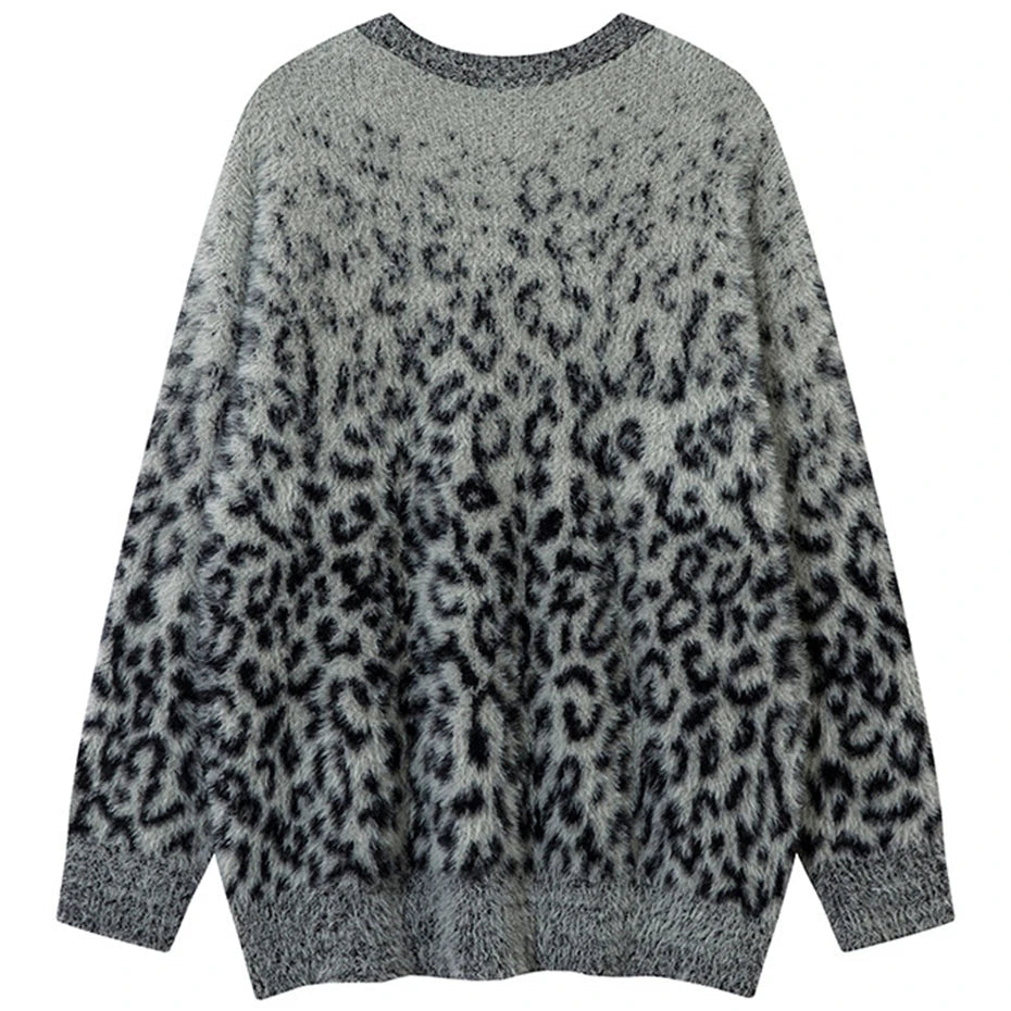 Leopard Print Mohair Style Sweater-streetwear-techwear