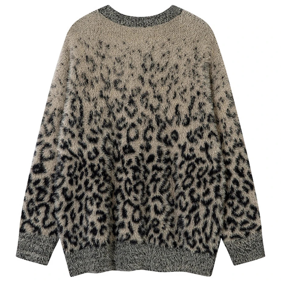 Leopard Print Mohair Style Sweater-streetwear-techwear