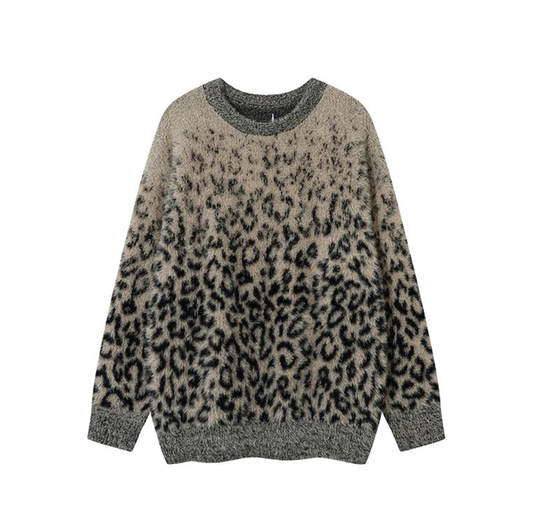 Leopard Print Mohair Style Sweater-streetwear-techwear