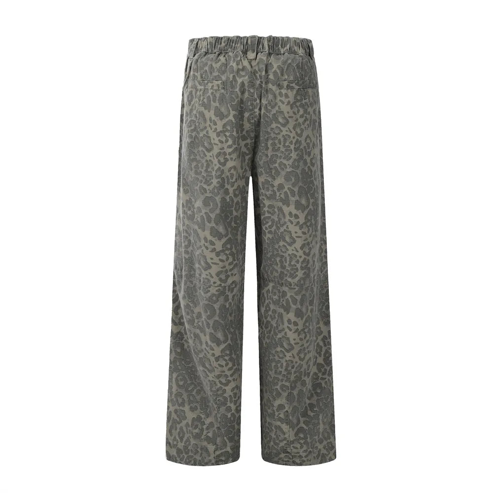 Leopard Print Pleated Knee Ripstop Pants-streetwear-techwear