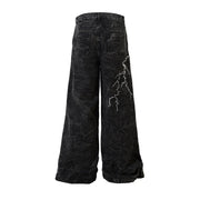 Lightning Embroidery Wide-Leg Jeans-streetwear-techwear