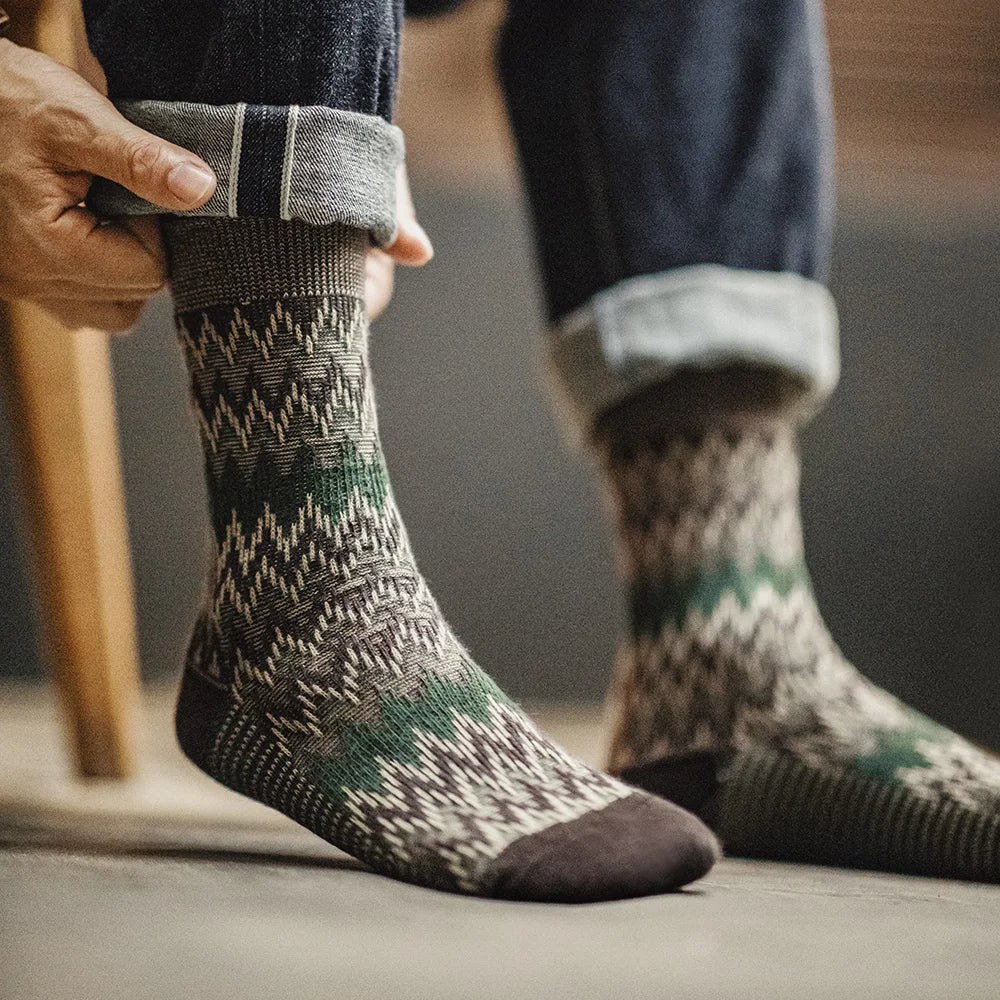 MADEN 3 Pairs Knitted Grandad Crew Socks-streetwear-techwear