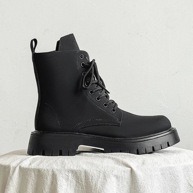 Matte Black Chunky Lace Up Boots Streetwear at Before the High Street