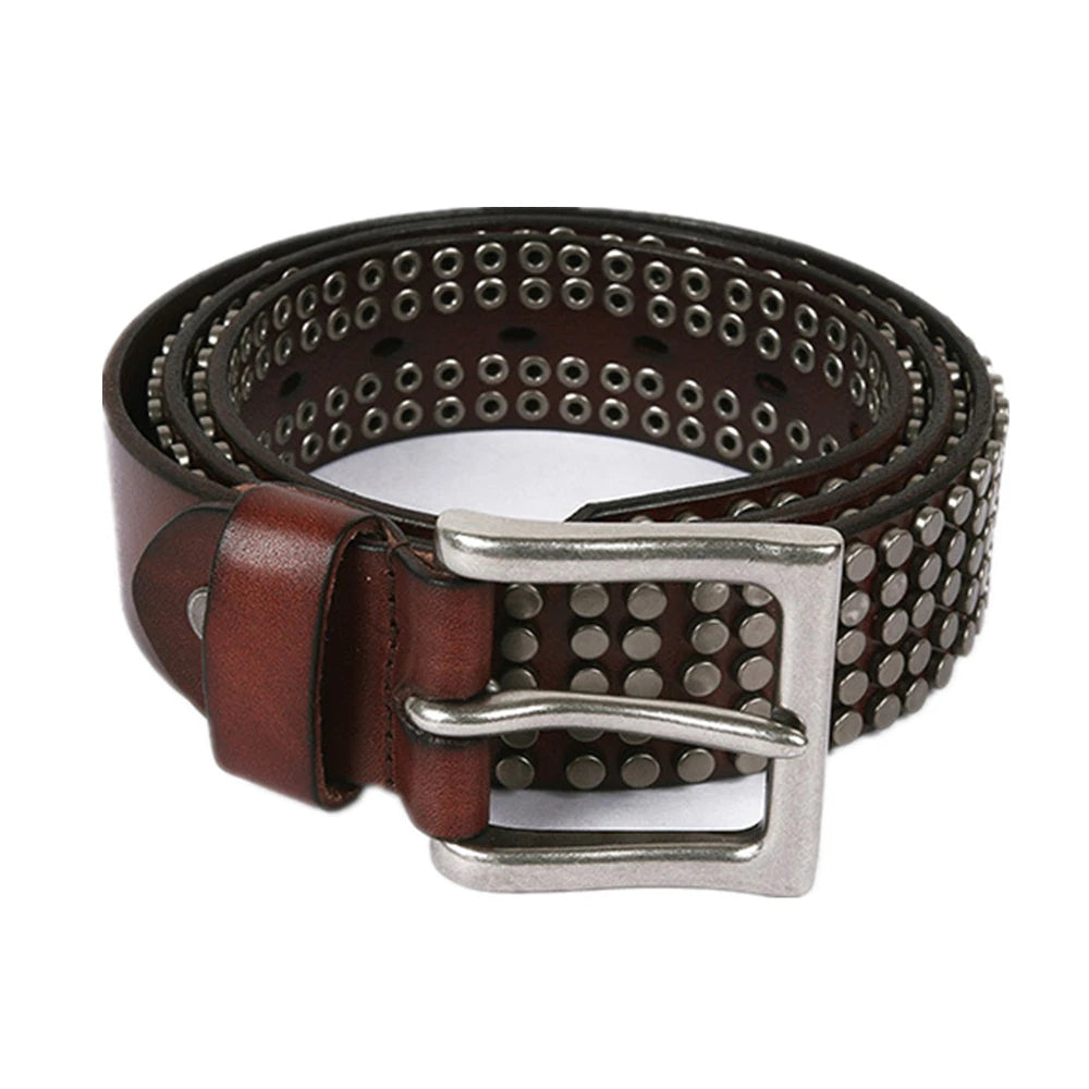 Metal Rivet Leather Belt-streetwear-techwear