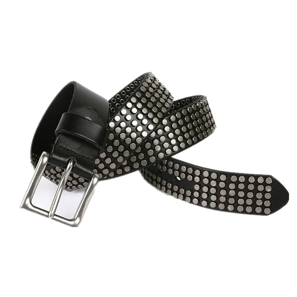 Metal Rivet Leather Belt-streetwear-techwear