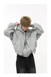 Mock Double Layer Boxy Zip-up Hoodie-streetwear-techwear