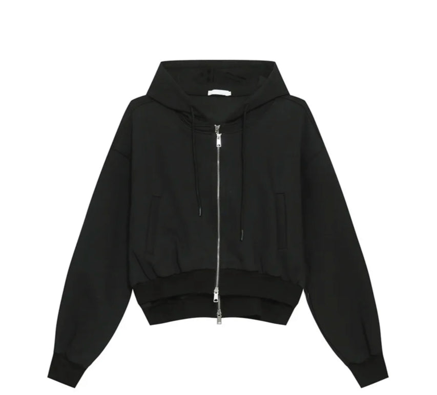 Mock Double Layer Boxy Zip-up Hoodie-streetwear-techwear