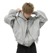 Mock Double Layer Boxy Zip-up Hoodie-streetwear-techwear