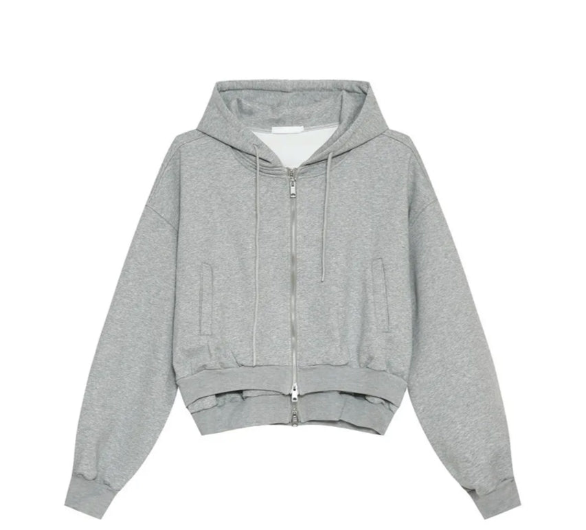 Mock Double Layer Boxy Zip-up Hoodie-streetwear-techwear