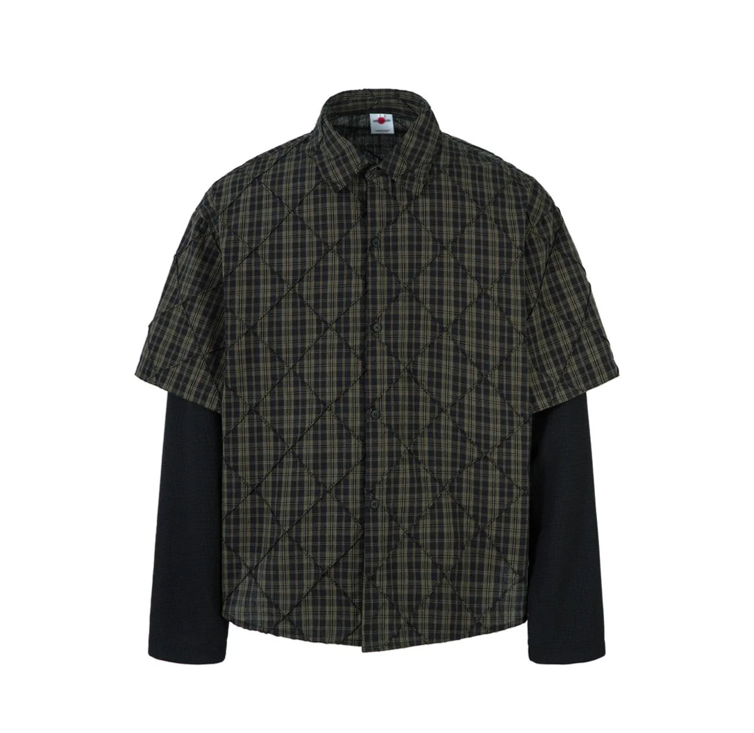 Mock Layer Textured Check Shirt-streetwear-techwear