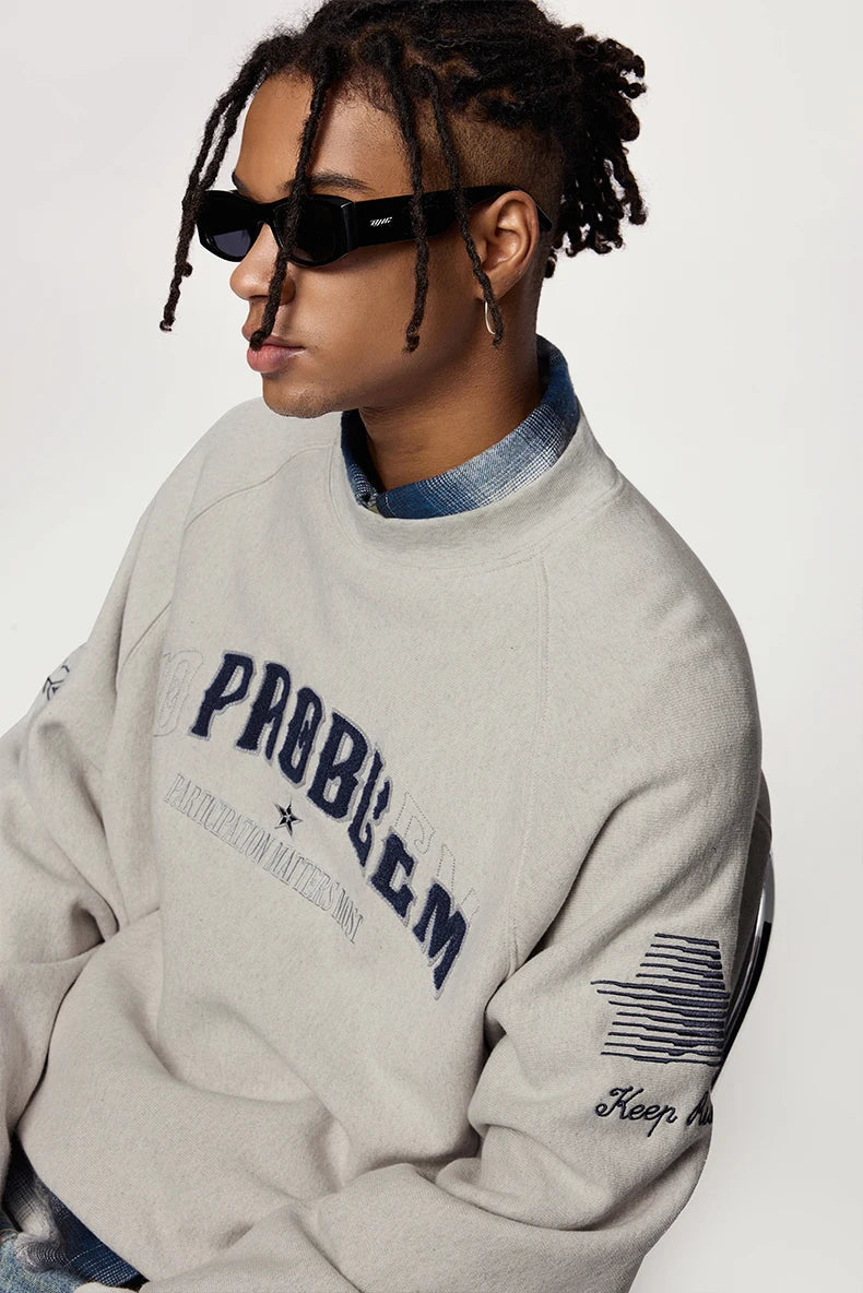 'No Problem' Varsity Applique Sweatshirt-streetwear-techwear