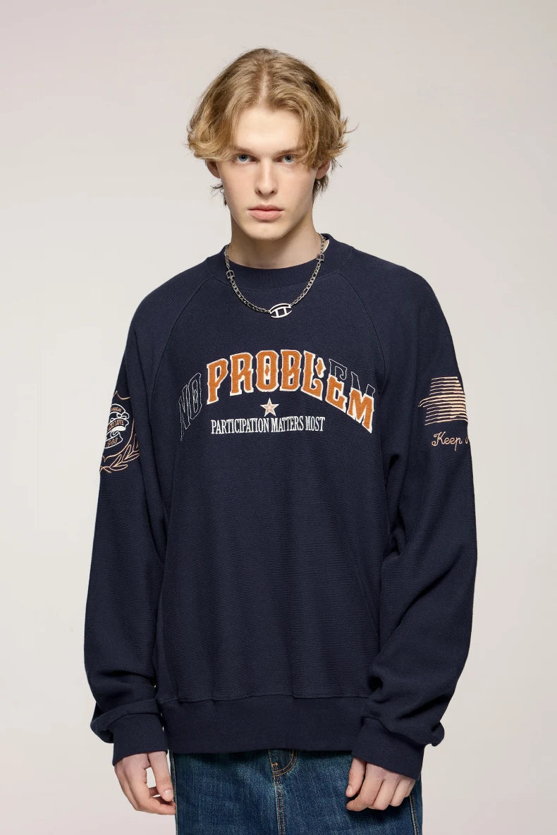 'No Problem' Varsity Applique Sweatshirt-streetwear-techwear