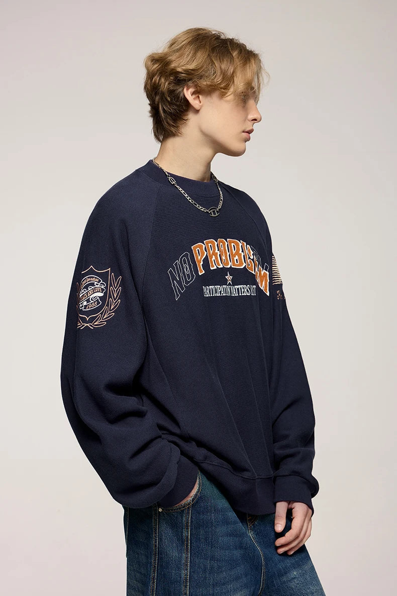 'No Problem' Varsity Applique Sweatshirt-streetwear-techwear