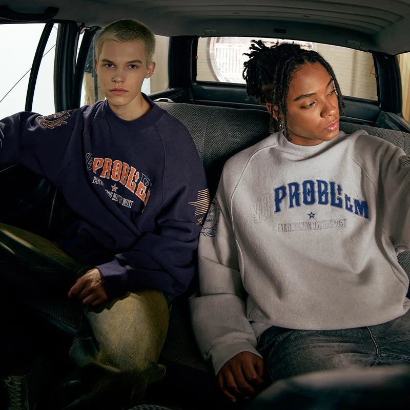 'No Problem' Varsity Applique Sweatshirt-streetwear-techwear