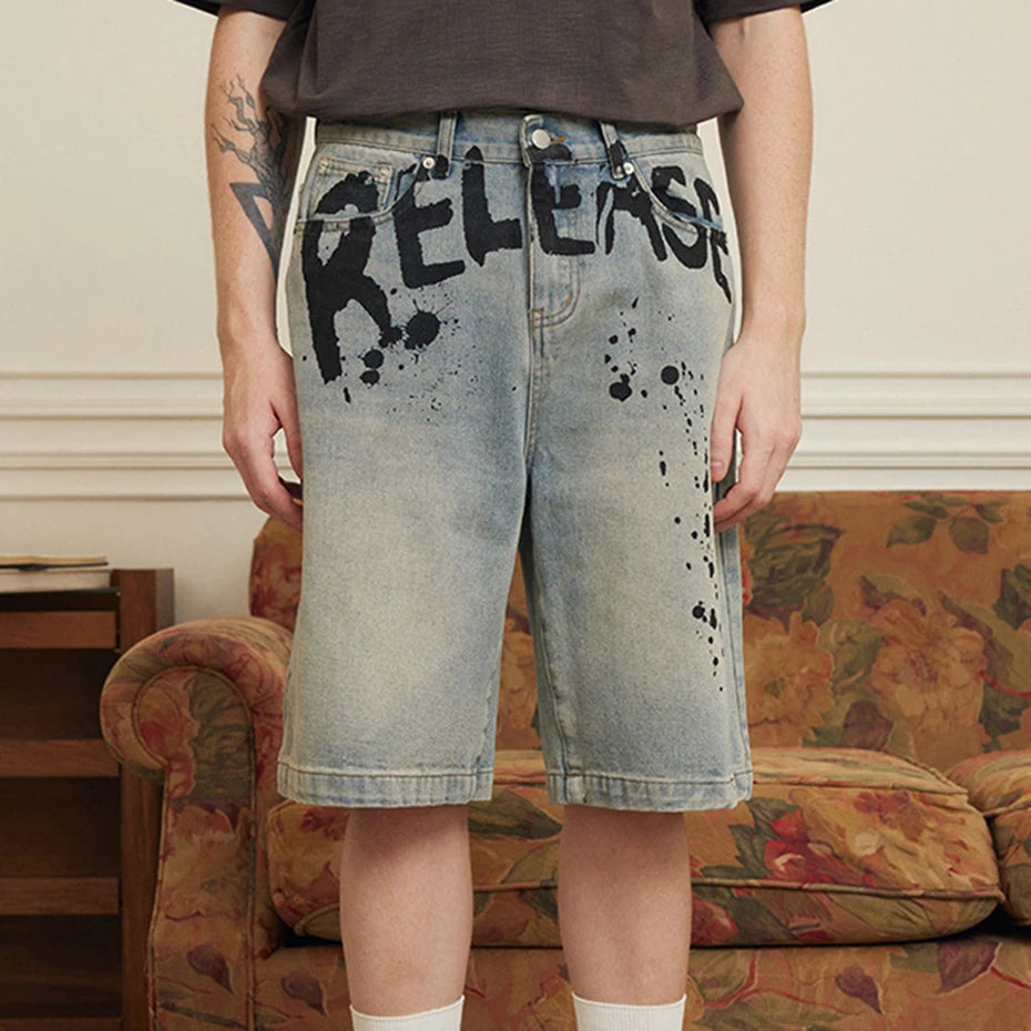 Painted 'Release' Jorts-streetwear-techwear
