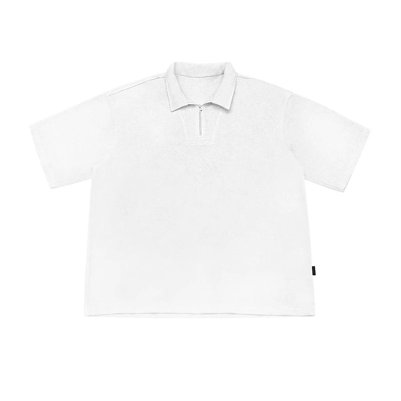 Pique Zip-Neck Polo Shirt-streetwear-techwear