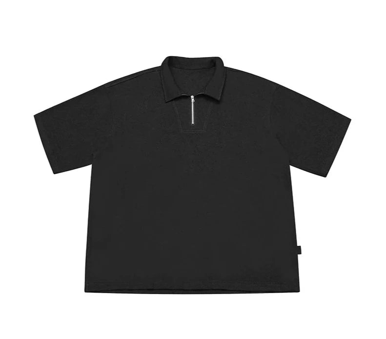 Pique Zip-Neck Polo Shirt-streetwear-techwear