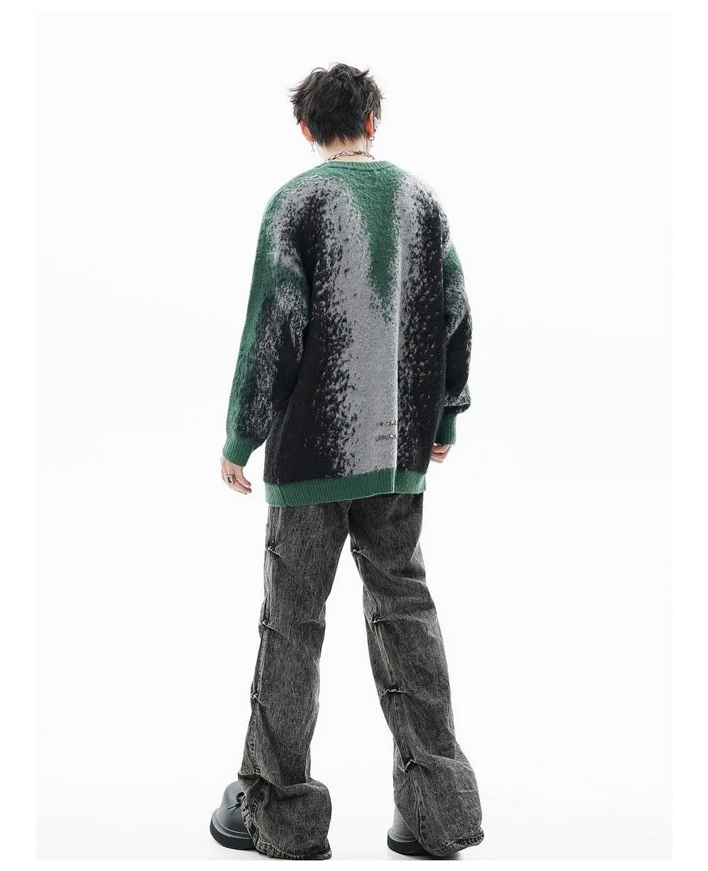 Pixel Print Rhinestone Sweater-streetwear-techwear