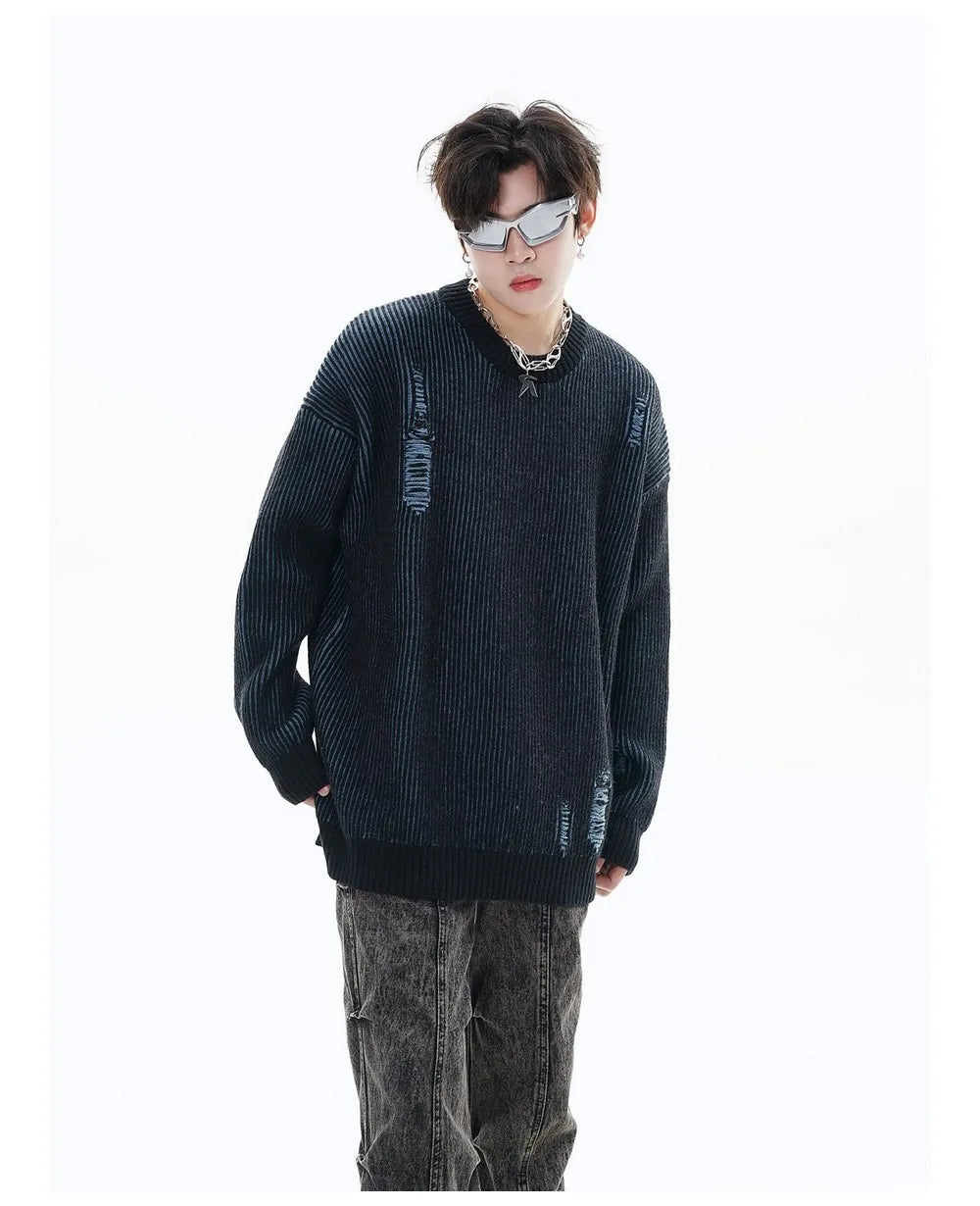 Plated Rib Distressed Sweater-streetwear-techwear