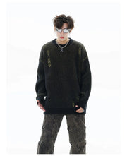 Plated Rib Distressed Sweater-streetwear-techwear