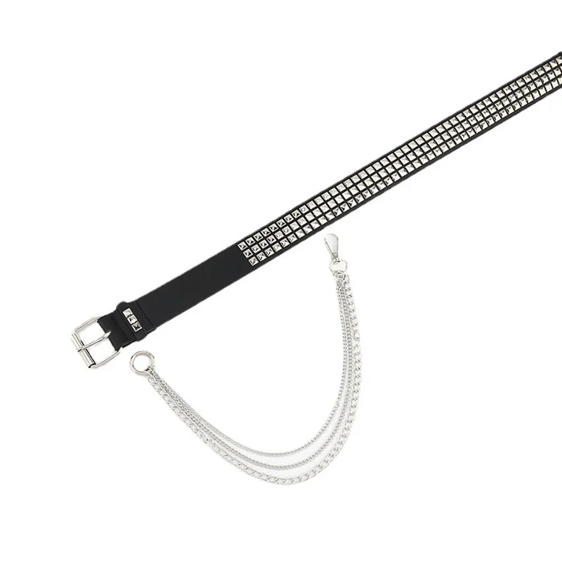 Pyramid Studded Belt with Chain-streetwear-techwear