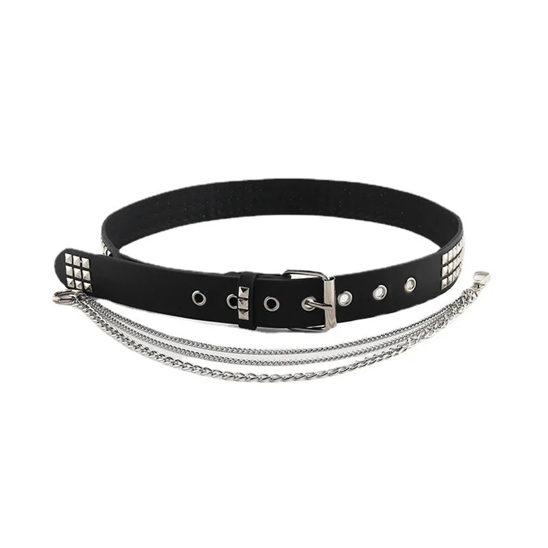 Pyramid Studded Belt with Chain-streetwear-techwear