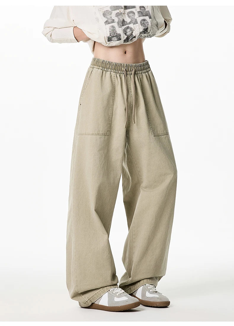 Relaxed Drawstring Washed Cargo Pants-streetwear-techwear