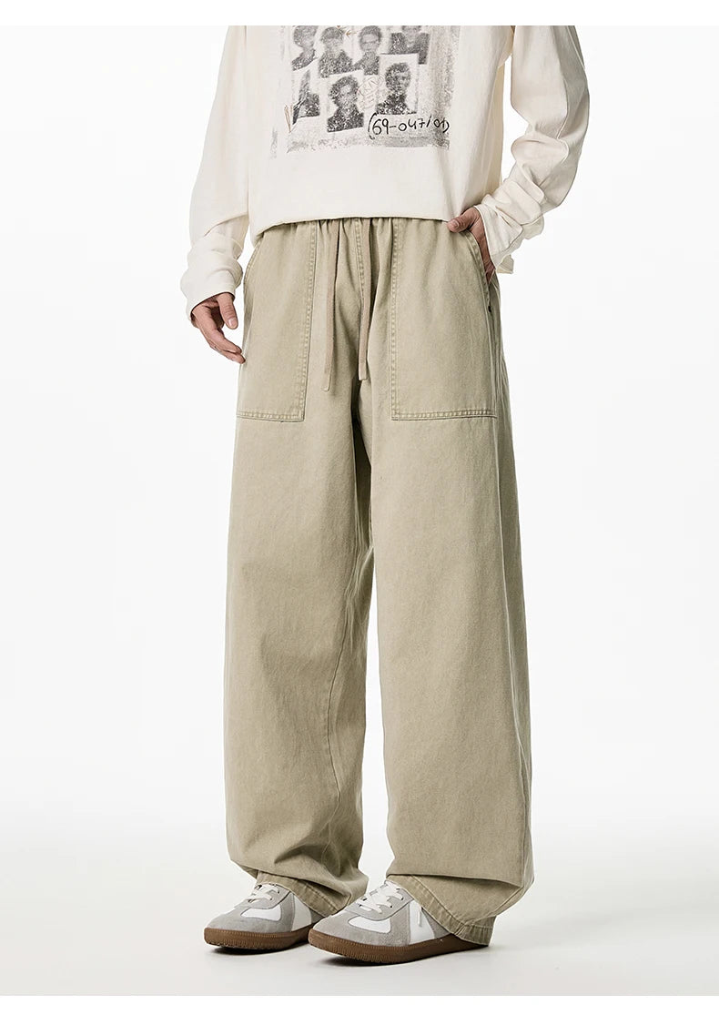 Relaxed Drawstring Washed Cargo Pants-streetwear-techwear