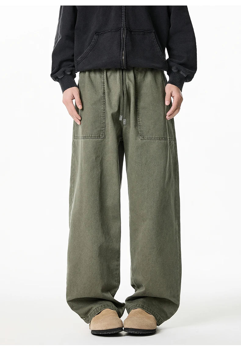 Relaxed Drawstring Washed Cargo Pants-streetwear-techwear