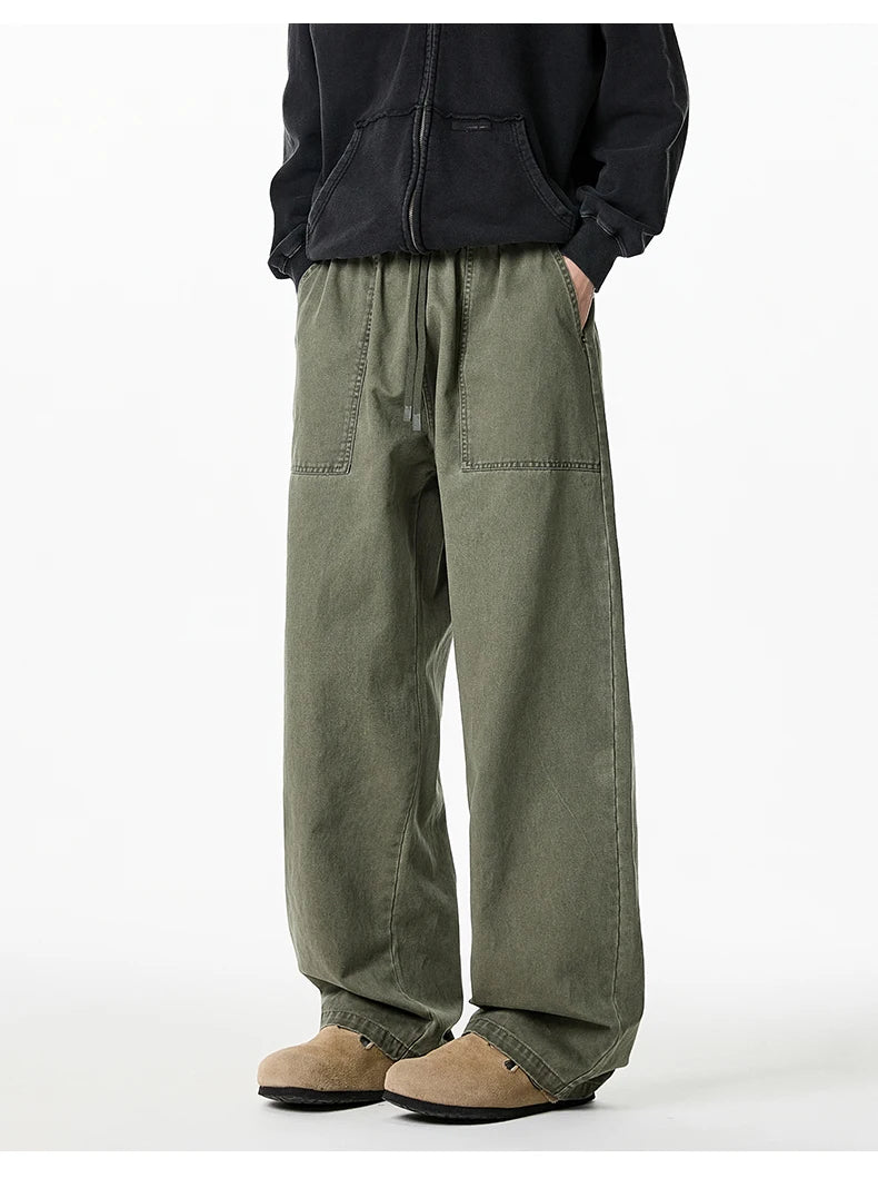 Relaxed Drawstring Washed Cargo Pants-streetwear-techwear