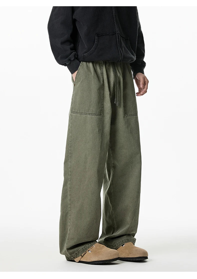 Relaxed Drawstring Washed Cargo Pants-streetwear-techwear