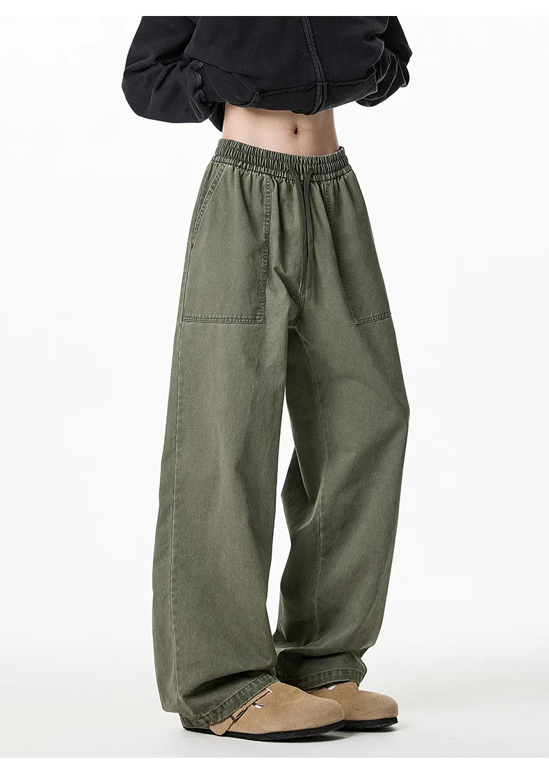 Relaxed Drawstring Washed Cargo Pants-streetwear-techwear