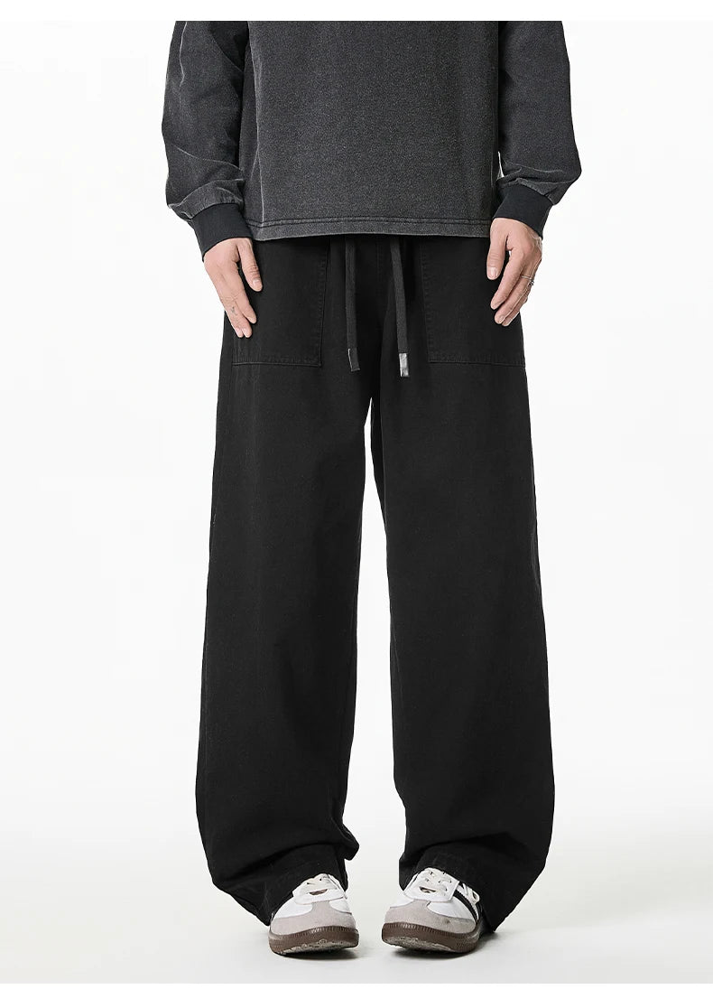 Relaxed Drawstring Washed Cargo Pants-streetwear-techwear